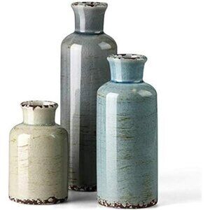 Ceramic Vase Set of 3 Modern Farmhouse Decor Table Centerpiece Shelf Display